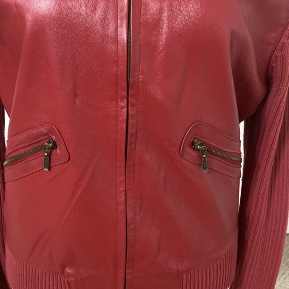Vintage Red Leather Front, Sweater Jacket ❤️ - Picture 4 of 11